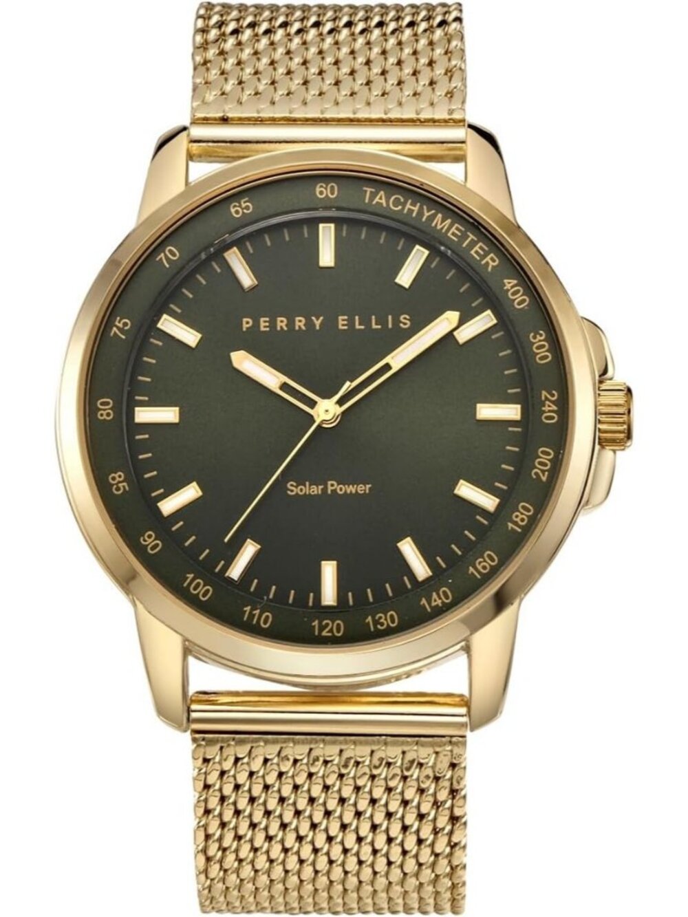 Mens Gold Steel Mesh Band Aluminum Tachymeter Bezel WaterResistant Wrist Watch